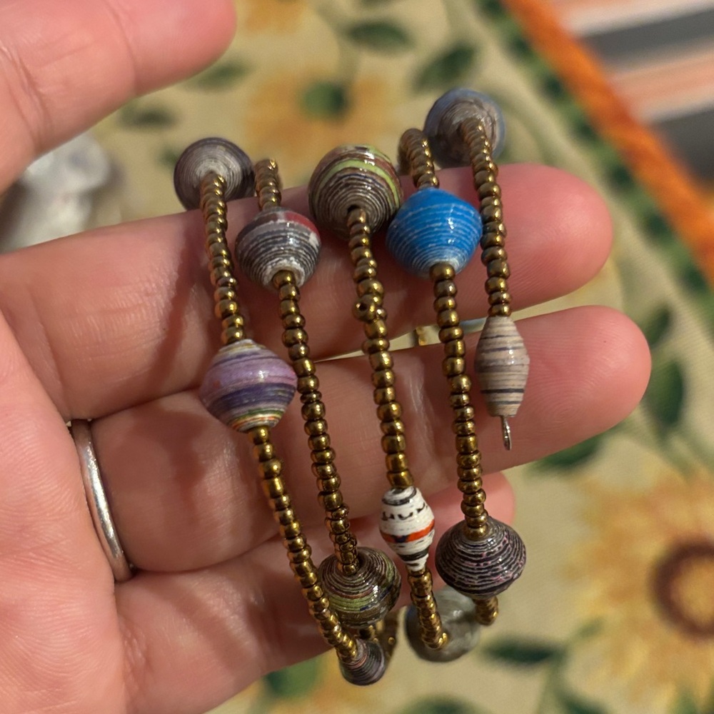 Handmade recycled paper bead boho wire Colorful Beaded Bracelet
